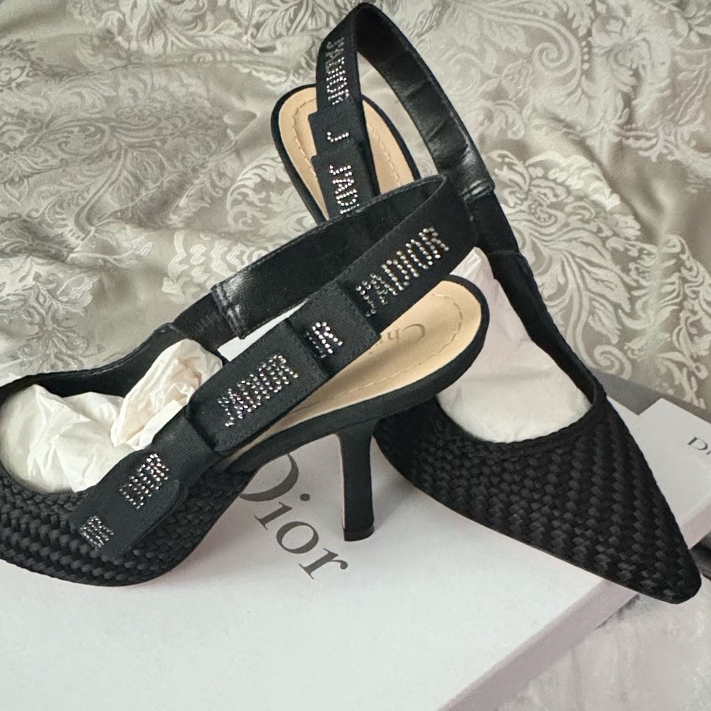 DIOR J'Adior Black Woven Satin Slingbacks size 38 1/2 EU/8.5 US (New in Box) - Picture 8 of 10